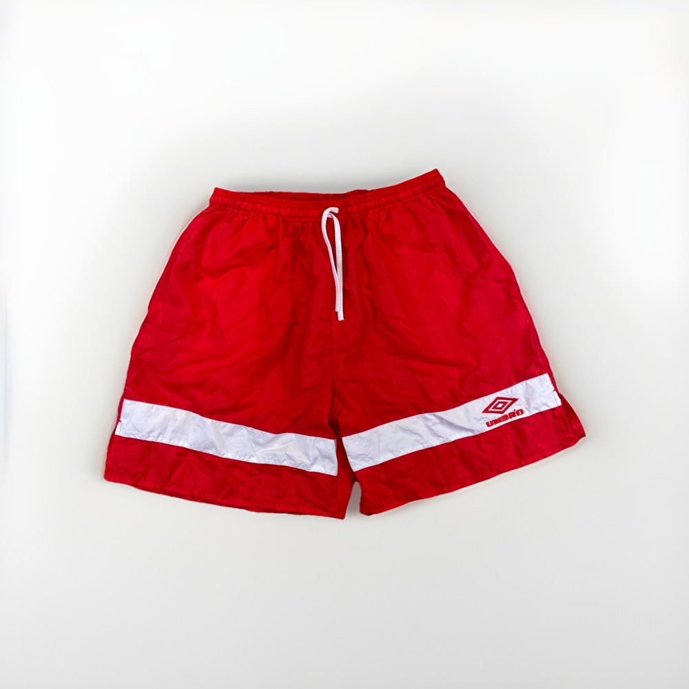 Umbro Shorts Mens L Red Striped Soccer 90s Summer Retro Vintage Nylon